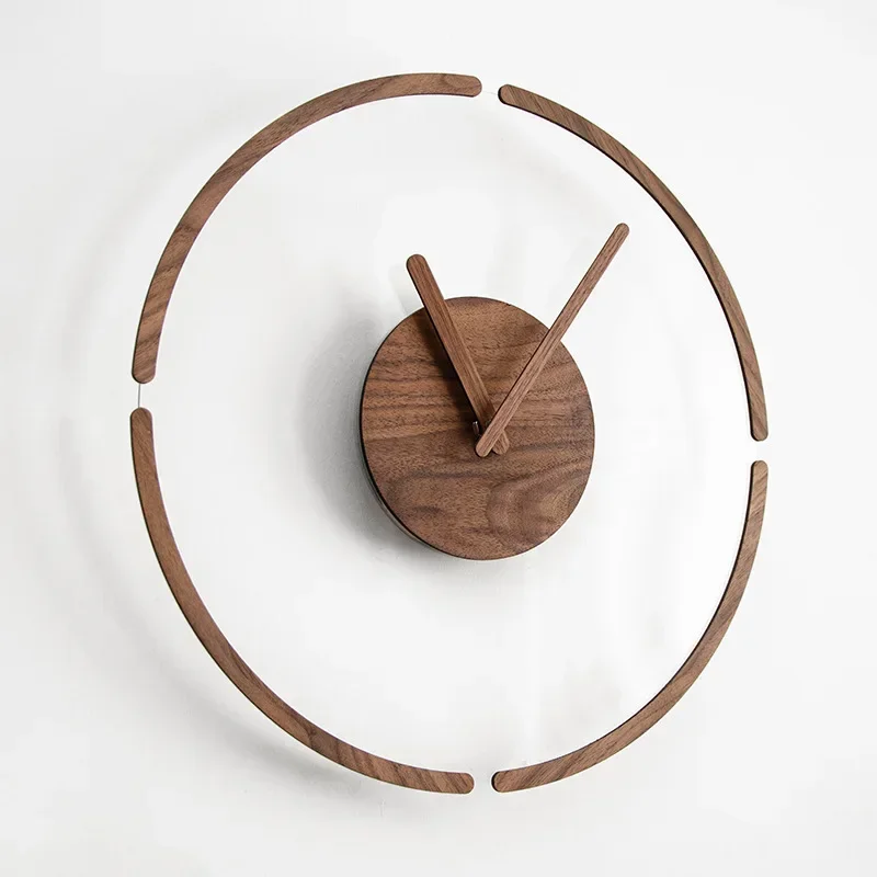 Walnut Glass Wall Clock Nordic Minimalist Style Quartz Silent Drive Living Room Office Background Home Decoration 14 Inch Clock
