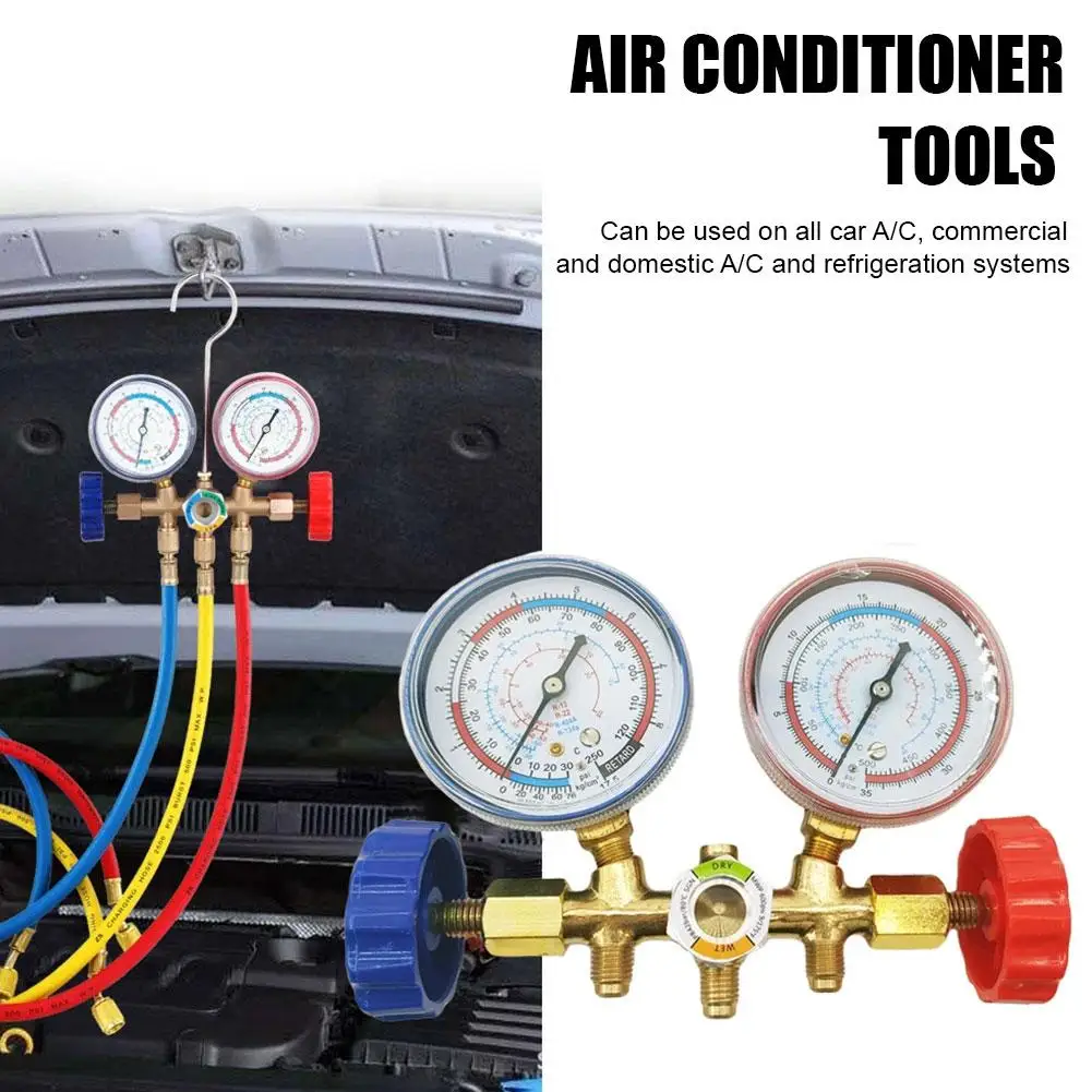 For R134a R12 R22 R404A Air Conditioning Pressure Gauge Measurement Freon Manifold Refrigerant Manifold Pressure Tool W3H7