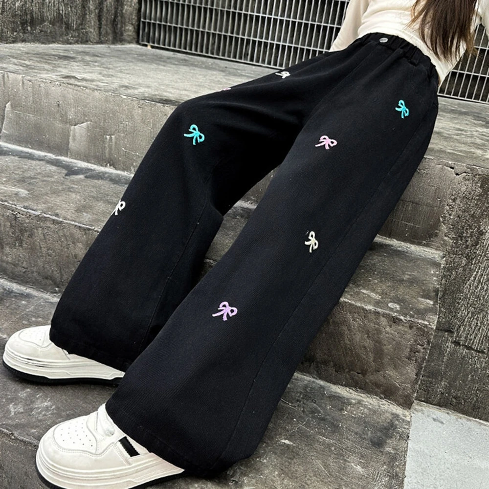 

Girl Stylish Stretchy Cartoon Print Ripped Jeans Destroyed Hole for Tweens Kids High Street Fashion Broken Denim Pants Age 5-14Y