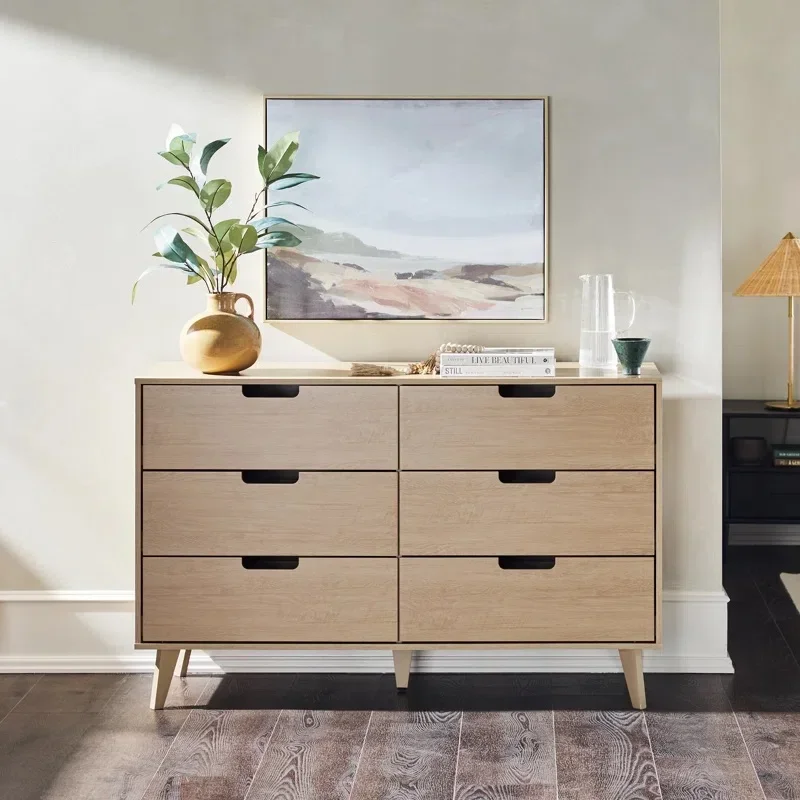 

Modern Wood Walnut Bedroom Living Dining Room Baby Dresser Table Chest 6 Drawers Double