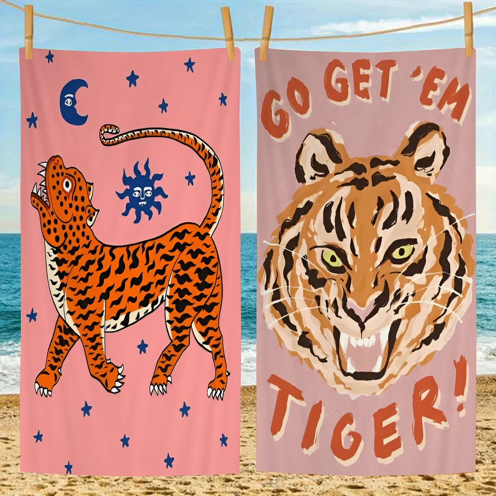 

Tiger Art Print Cartoon Beach Towel Cute Kawaii Room Decor Bath Girls Children Hand Towels For Bathroom Shower