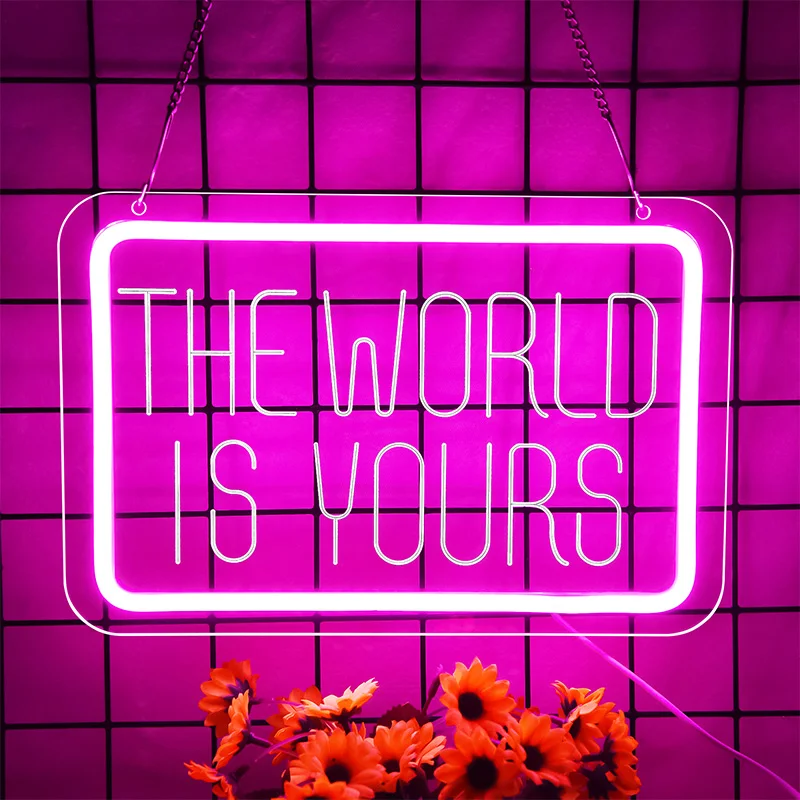 ป้ายไฟนีออน The World Is Yours สำหรับตกแต่งผนัง ดีไซน์แกะสลัก 3 มิติ เหมาะสำหรับห้องนอนเด็กผู้หญิง ﻿