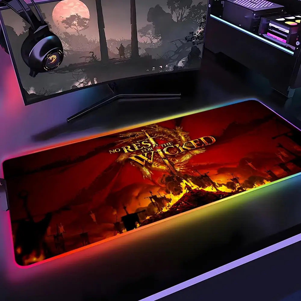 

game No Rest for the Wicked Mouse Pad Gamer Rgb Desk Mat Back Light Led Mousepad Setup Gaming Accessories Deskmat Big Mousepad