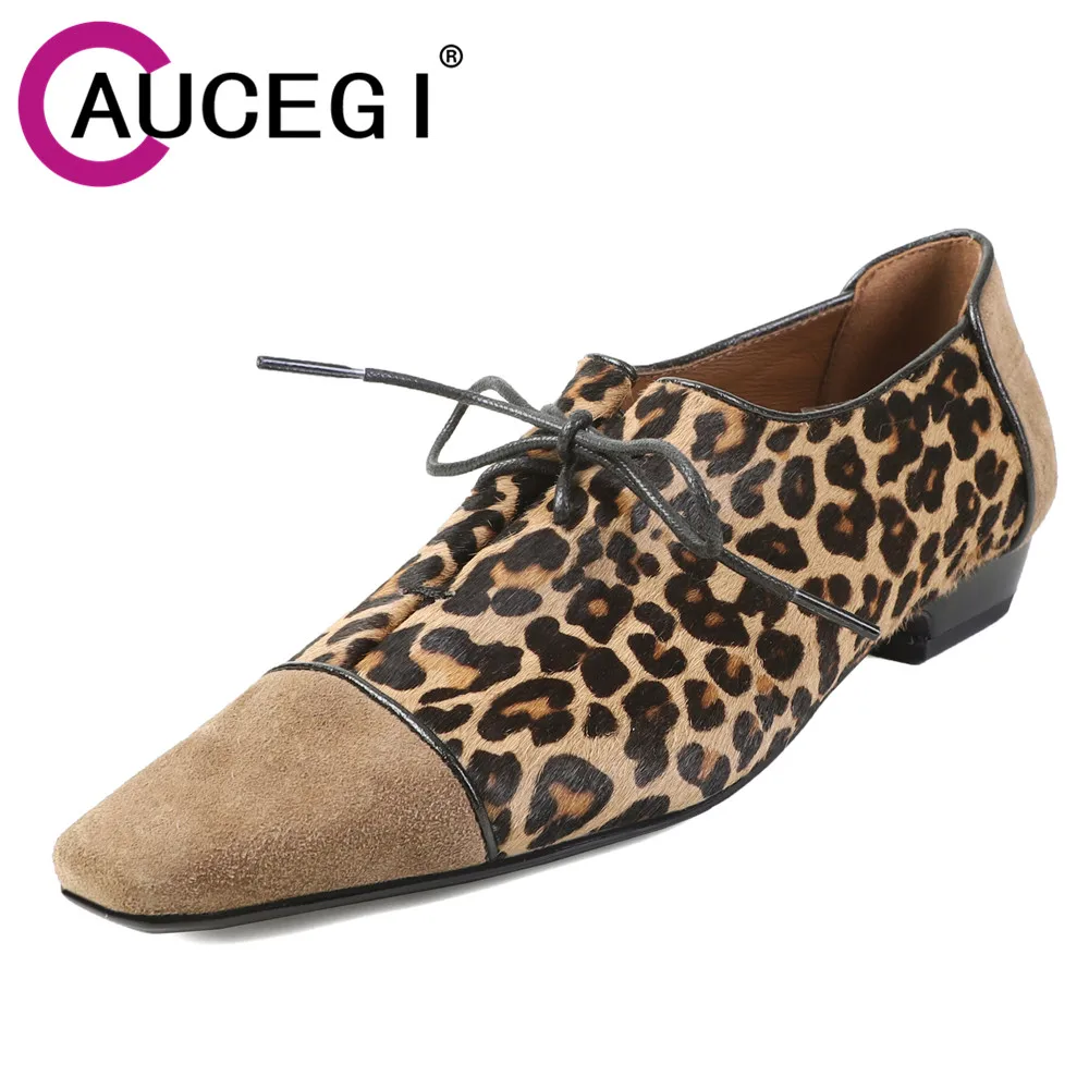 

Aucegi Brand New Kid Suede Patchwork Horsehair Pumps Hot Sale Square Toe Women's Chunky Heels Lace up Dress Commuter Footwear
