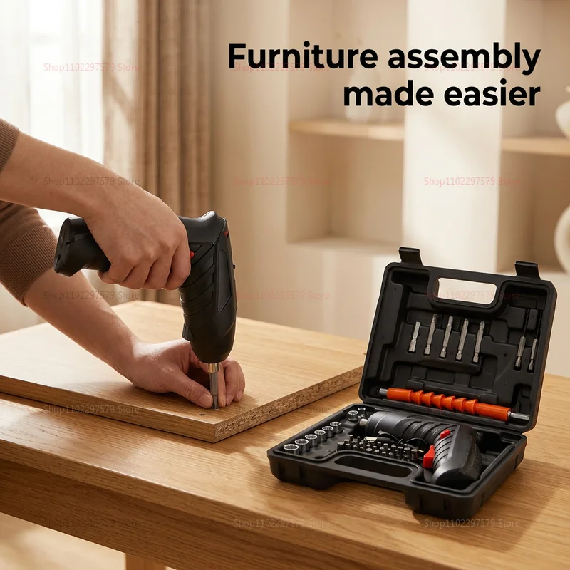 47Pcs Rechargeable Electric Screwdriver Kit 3.6V Cordless Lithium Power Tool Set Foldable for Home DIY Repair Assembly