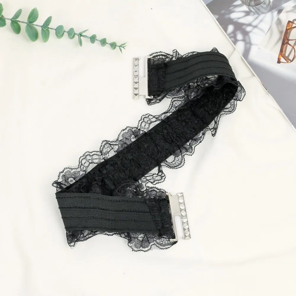 حزام خصر دانتيل أنيق متعدد الاستخدامات بلون سادة بعرض 6 سم وأحزمة مطاطية للنساء