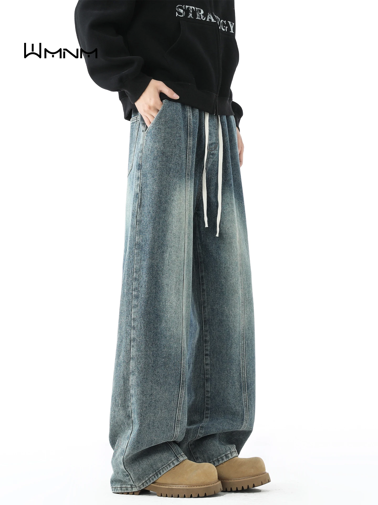 

Мужские джинсы Cleanfit Vintage из плотного флиса с эффектом потертости, прямые, широкие, длинные брюки, осенне-зимние, повседневный уличный стиль