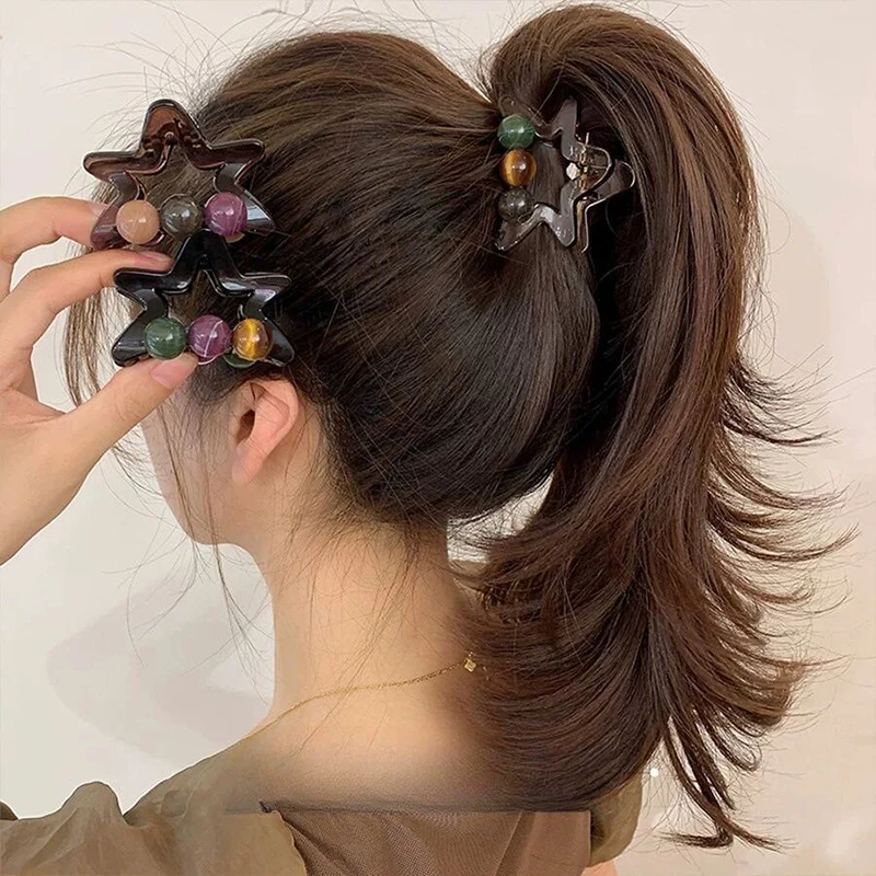 女性と女の子のためのレトロな甘い星のヘアクリップ、創造的なビーズ、サメのクリップ、帽子のアクセサリー、新しい