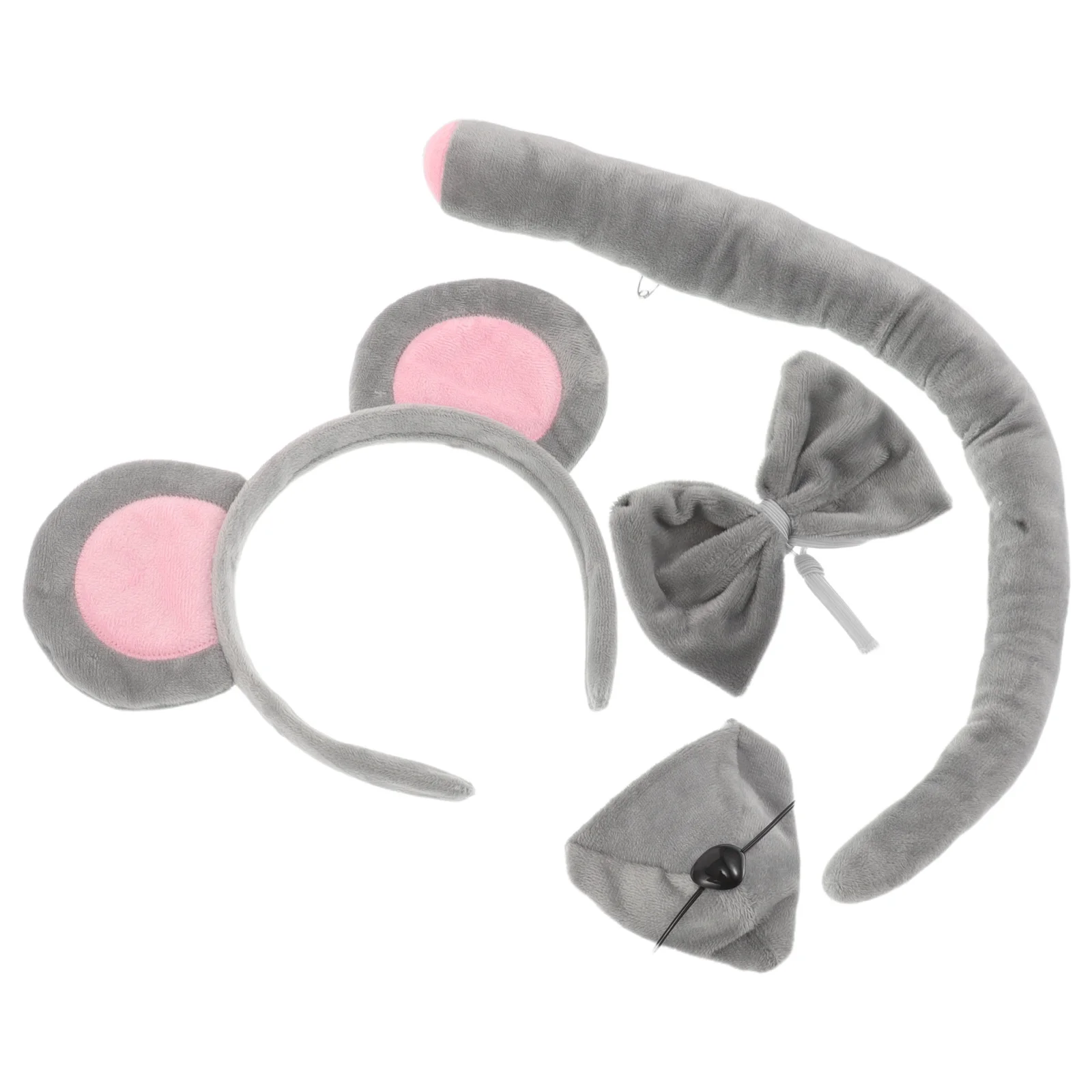

2Sets Cute Mouse Headband Tail Set Kids Animal Costume Soft Lightweight Comfortable for Halloween Birthday Cosplay Play