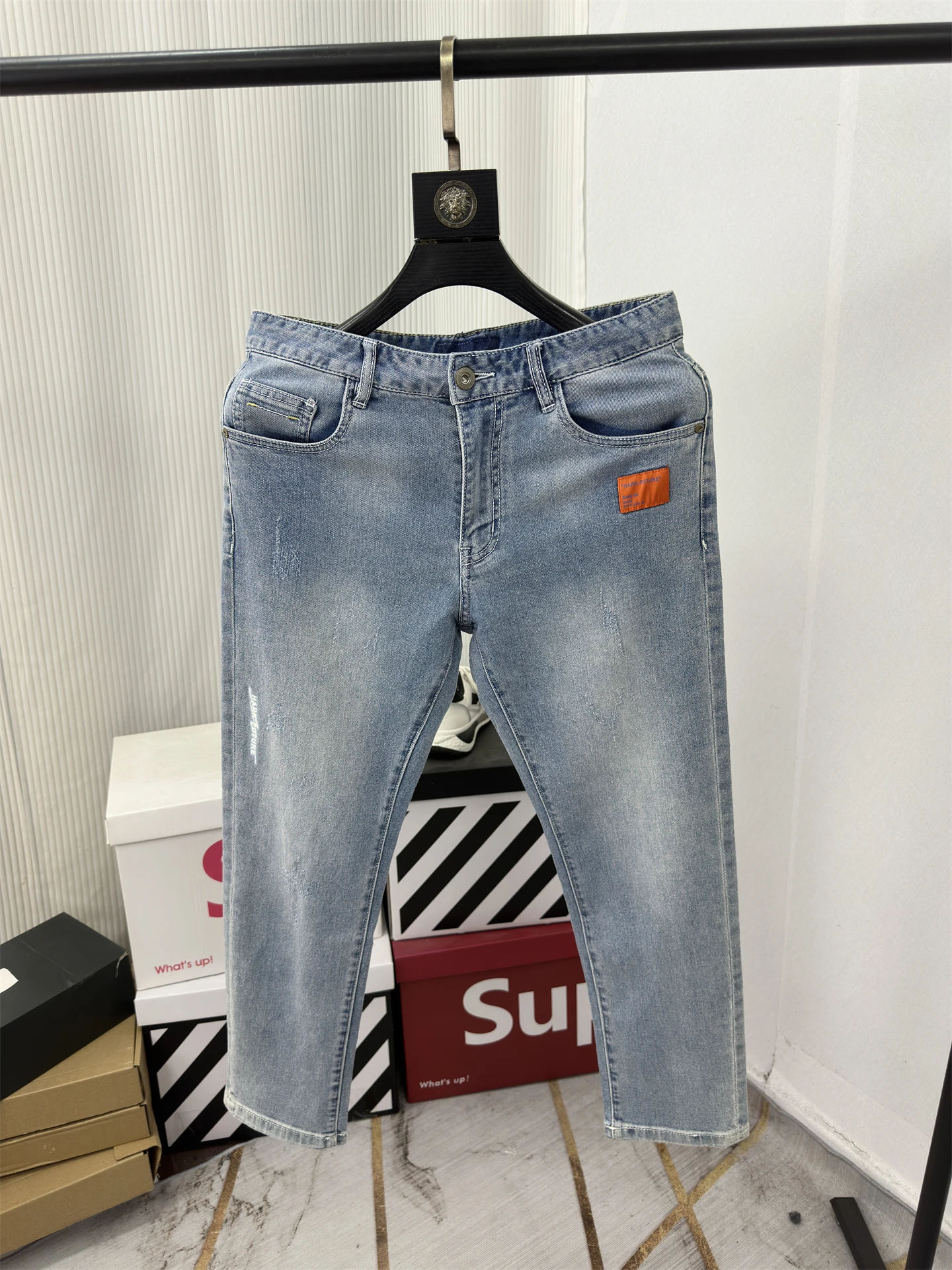 

Faionable Classic Straight Leg Thin Waed Vintage Jeans Men's mid Waist Cotton Polyester Blend Breathable Spring Jeans