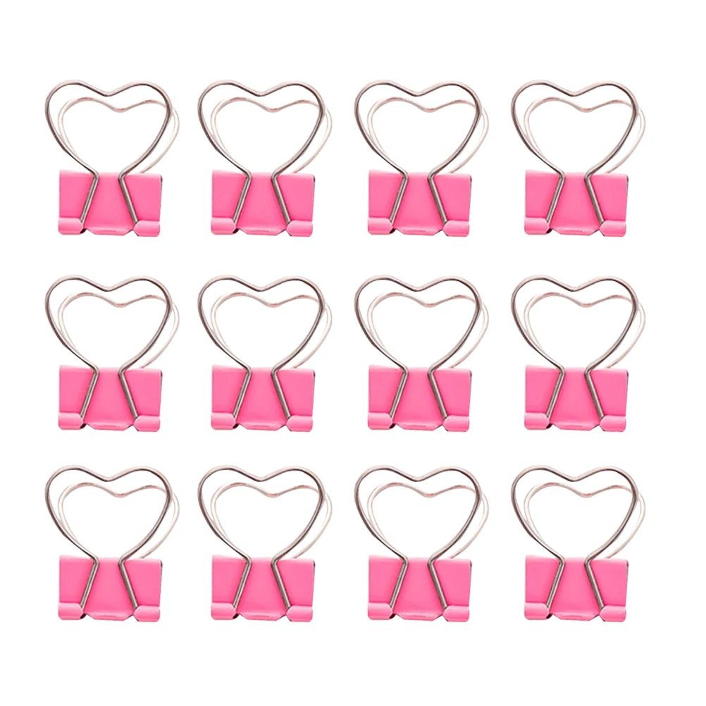 

12 Pcs Heart Shaped Metal Binder Clips Strong Clipping Force Paper Organizer Decorative Office School Supplies