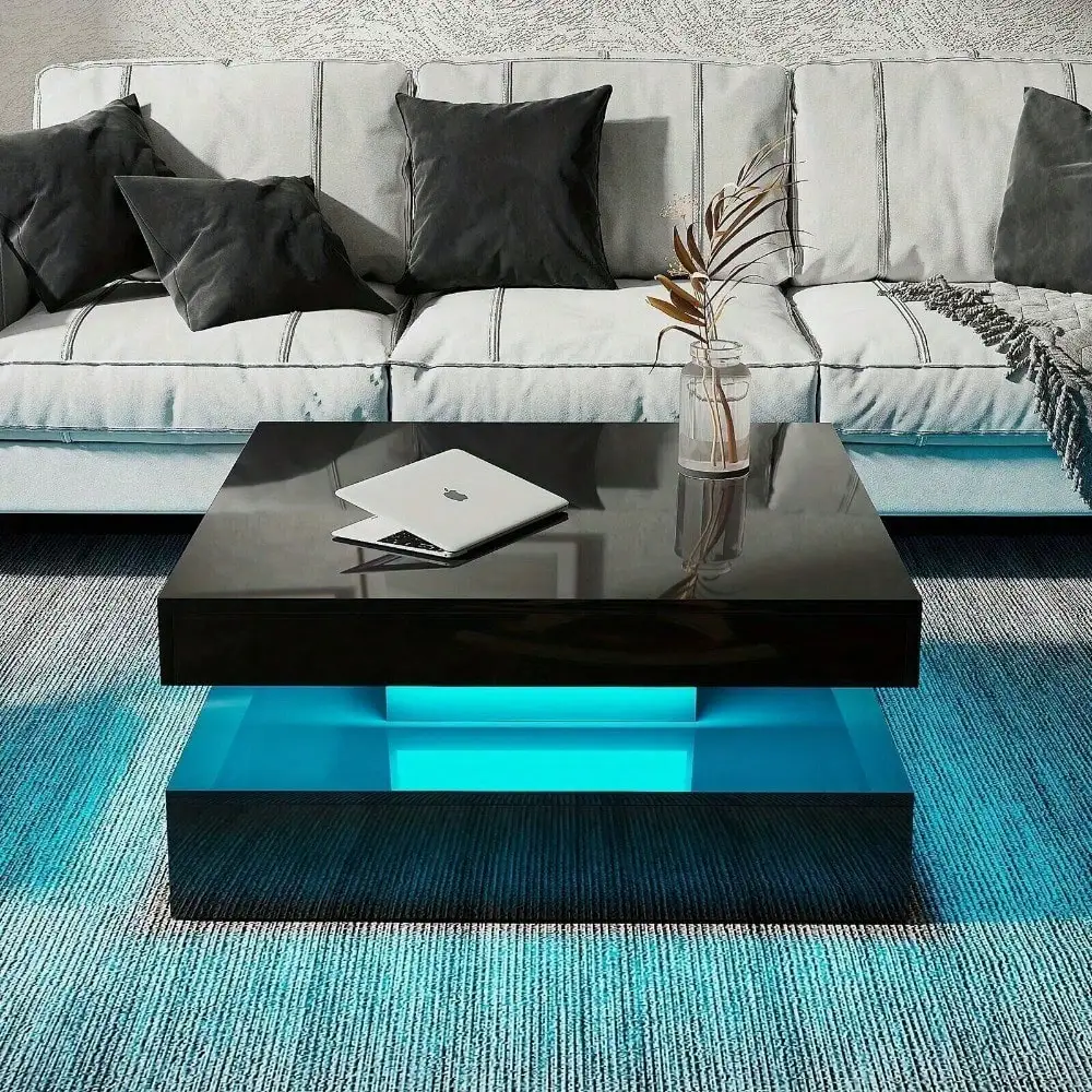 

LED Coffee Table with Lights Center Cocktail Table Living Room High Gloss