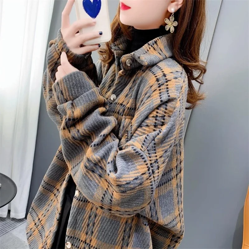 

Thickened Brushed Plaid Women, New Large Size Loose Woolen Shirt For Autumn And Winter, Casual Jacket Top
