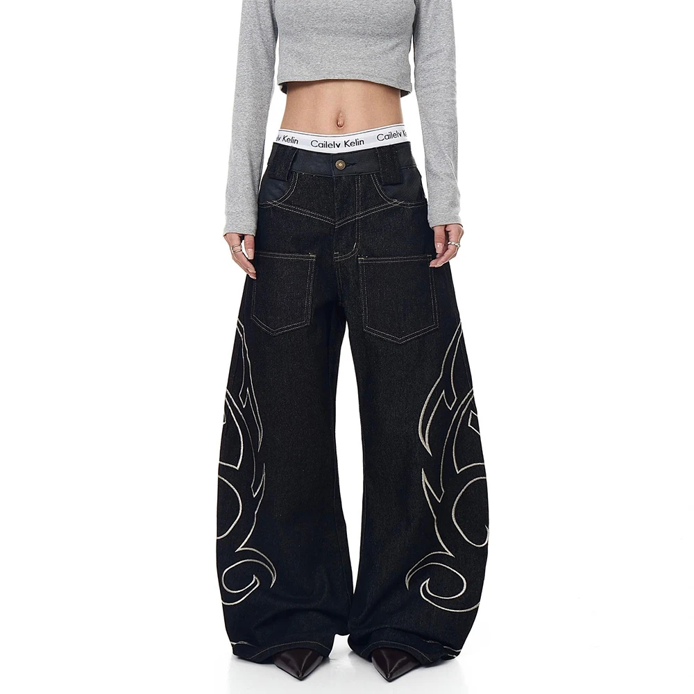 

Новые зимние мужские джинсы прямого кроя с вышивкой, унисекс, в американском ретро-стиле, модные, повседневные, свободные, нишевые мужские брюки