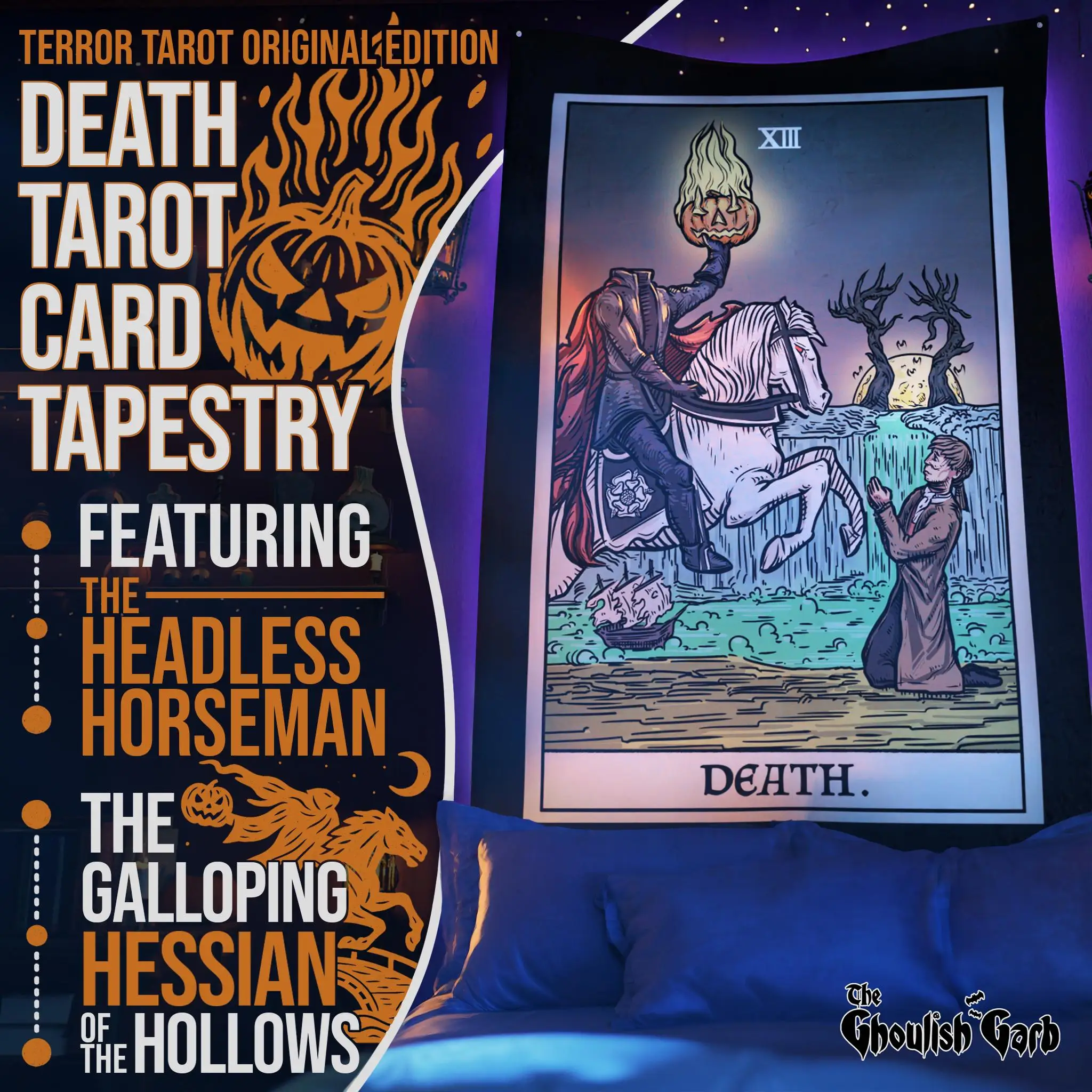 VIKAMA Tarot Card Death Tapestry Dark Gothic Wall Decoration Living Room Meditation Room Mystery Theme Room Decoration