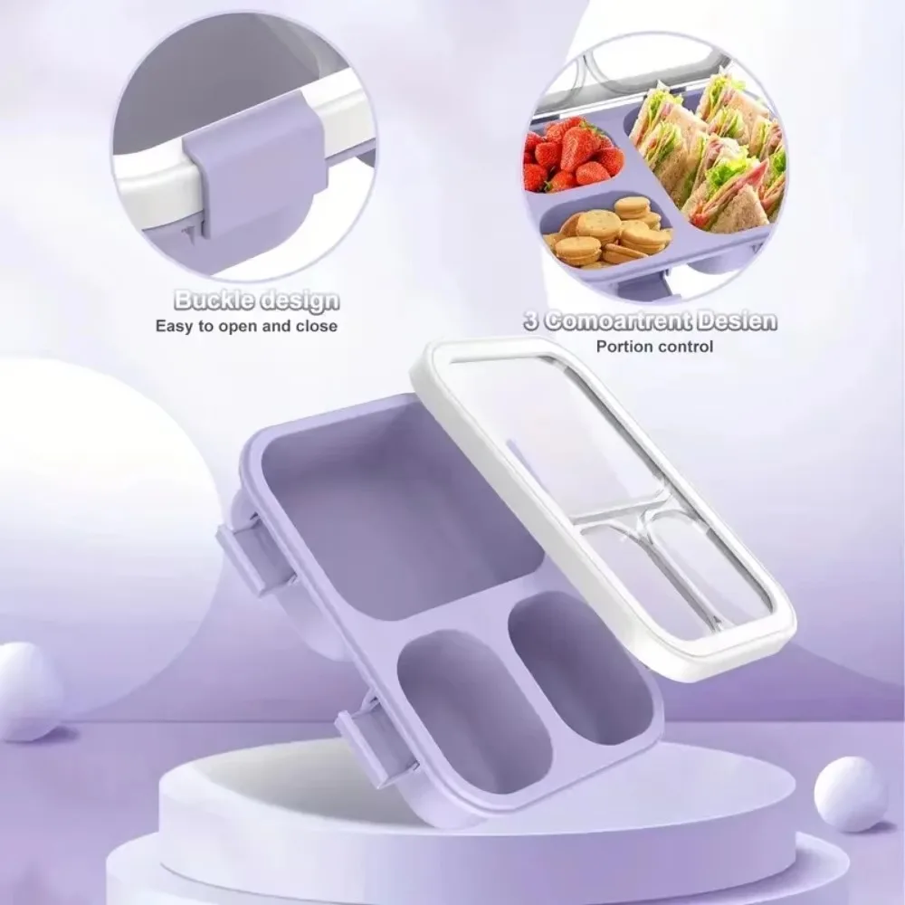Lunch Box with Lids 3 Compartment Meal Prep Containers Reusable Leakproof Stackable Food Storage Containers for Office Travel