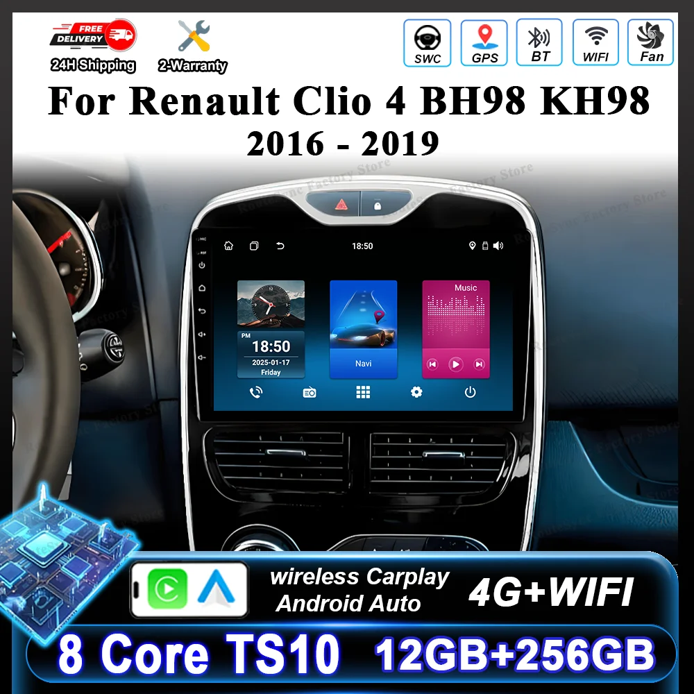 

Android 16 Carplay Radio Stereo For Renault Clio 4 BH98 KH98 2016 -2019 Auto Multimidia Video Player Head Unit GPS Navigation 4G