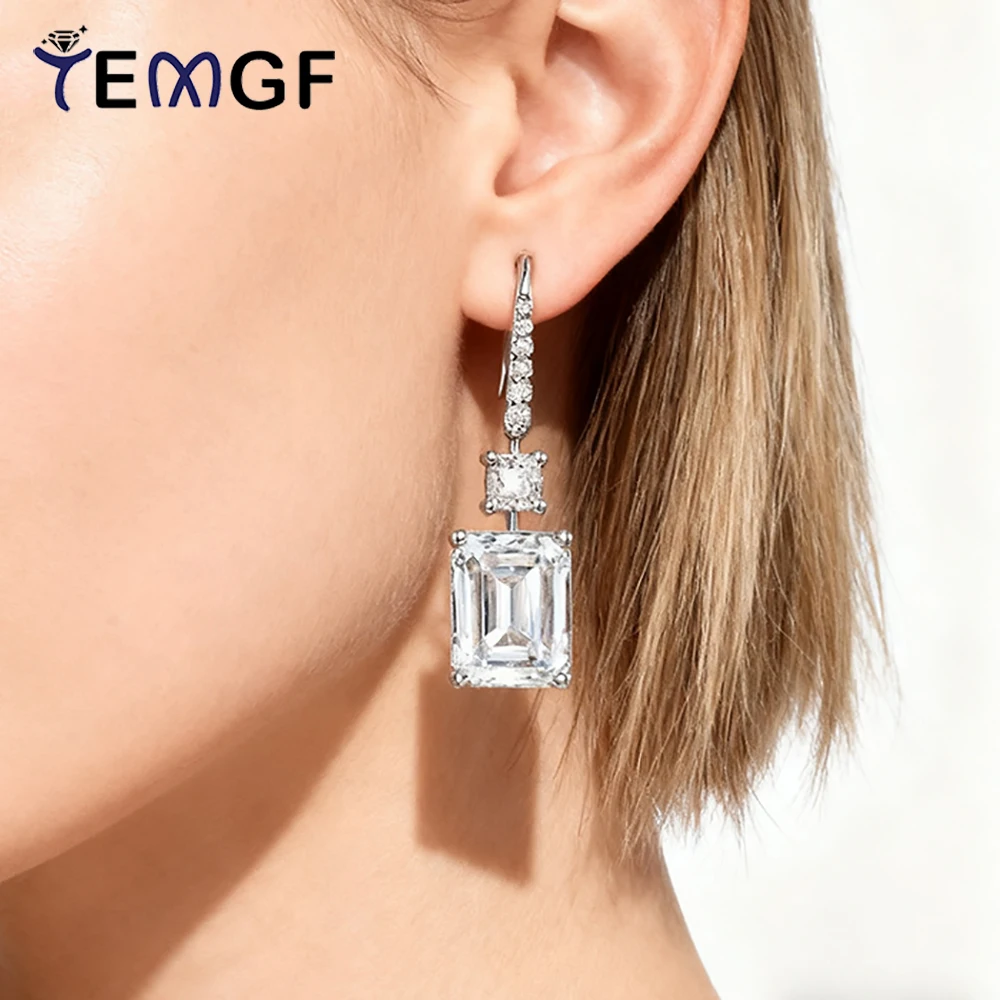 

Серьги-капли TEMGF 8*11 мм изумрудной огранки с муассанитом, стерлинговое серебро 925 пробы, висячие серьги-гвоздики для женщин, сертифицированные GRA, ювелирные изделия, подарок