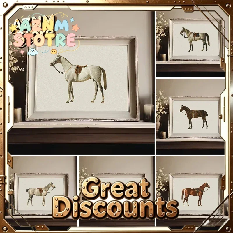 Antique Horse Vintage Posters Prints Farm Animal Canvas Painting Equestrian Wall Art Picture for Living Room Farmhouse Decor