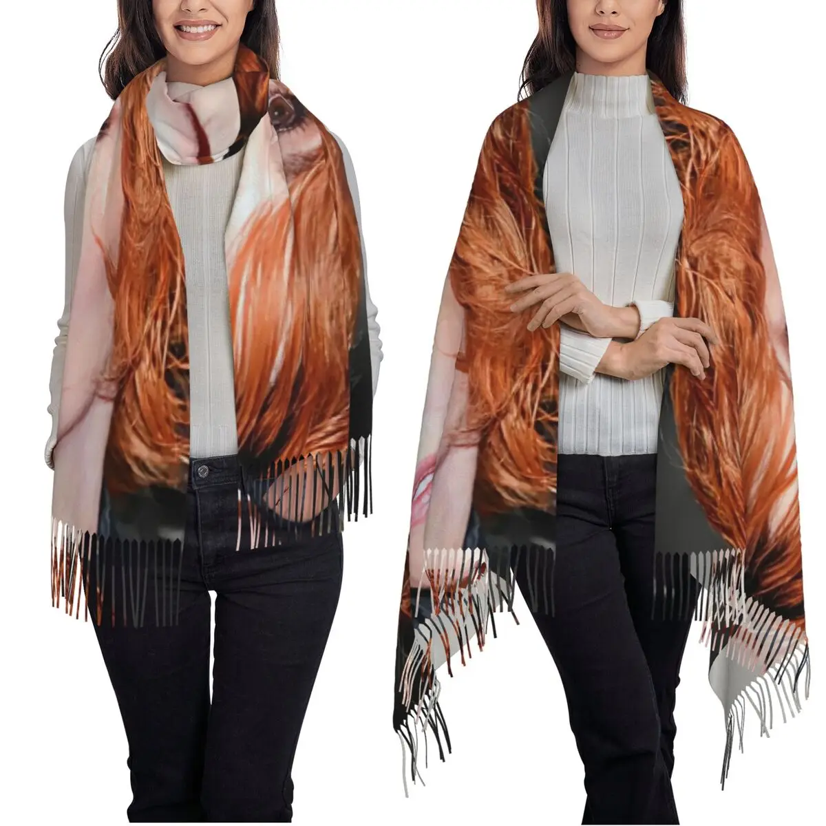 Mylene Farmer Bufanda Bufandas con borlas Mujer Chales y chales suaves y cálidos Chal grande para otoño e invierno