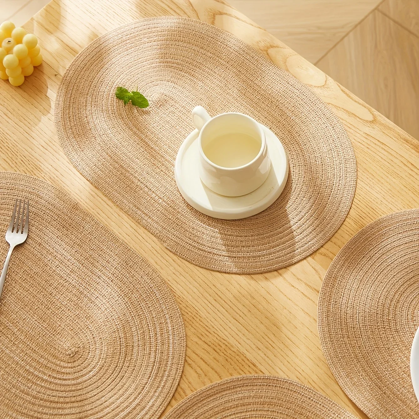 1 x ovale Polyester-Tischsets, beige, braune Western-Tischsets, hitzebeständig, rutschfest, tägliche dekorative Matten