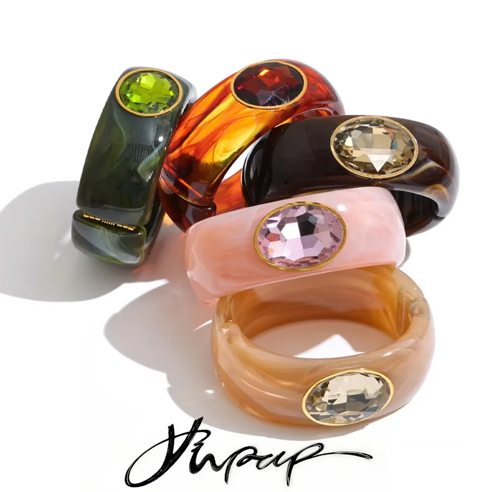 Yhpup 63mm Resin Acrylic Crystal Thick Bracelet Bangle 2026 Autumn Winter Style Waterproof Statement Wrist Jewelry