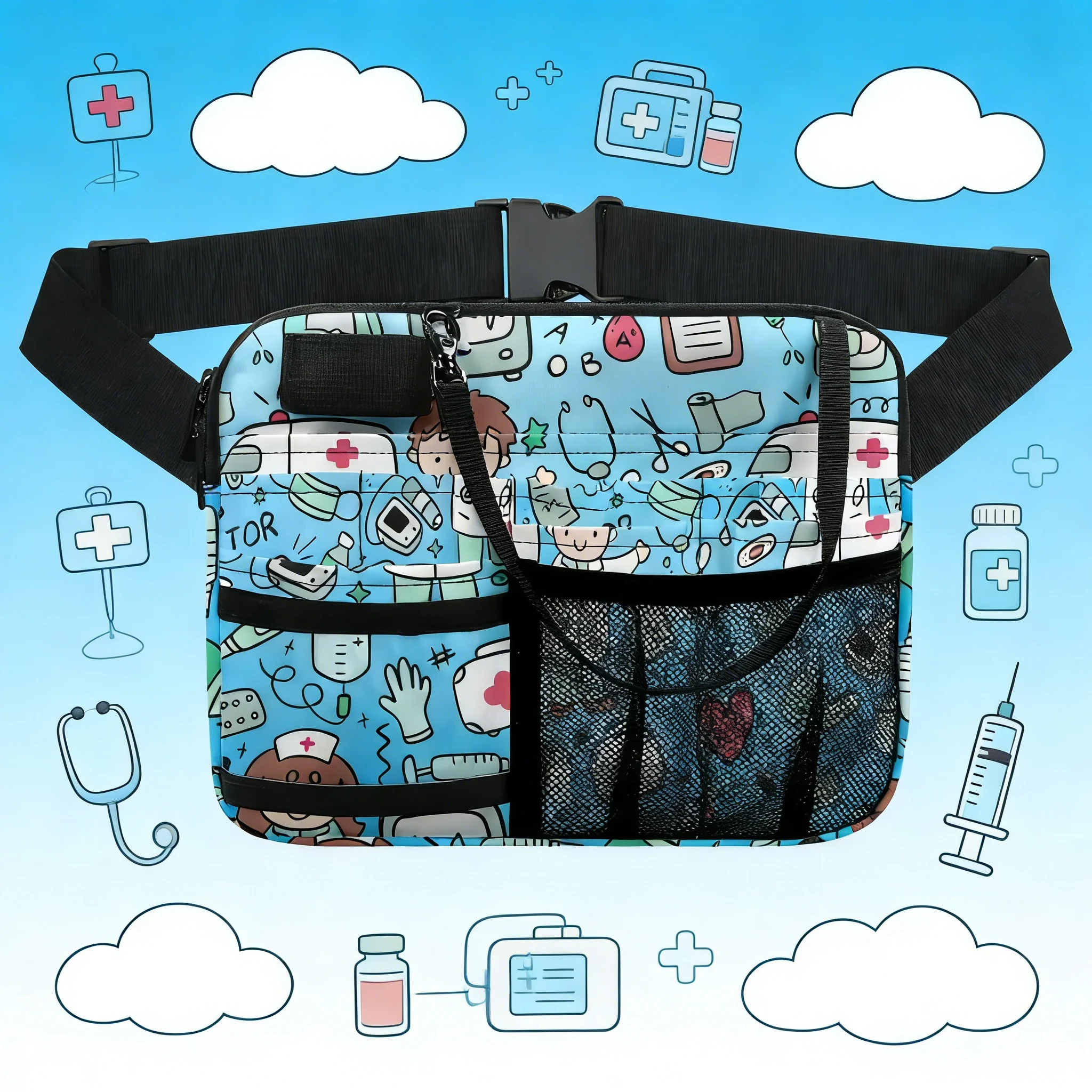 

Sugar Skull Print Waist Bag, Mexican Themed Fanny Pack, Multi-Compartment Pouch