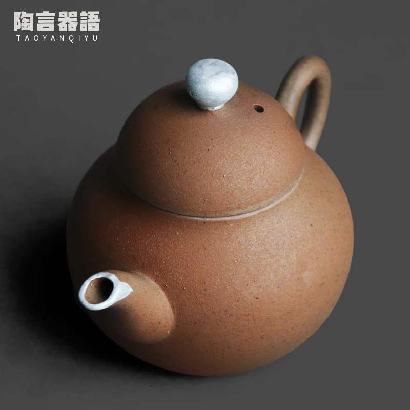 Rock mine clay hand-painted silver Siting hand-held teapot Chinese Zen personalized Kung Fu Tea Ceremony tea brewing single pot