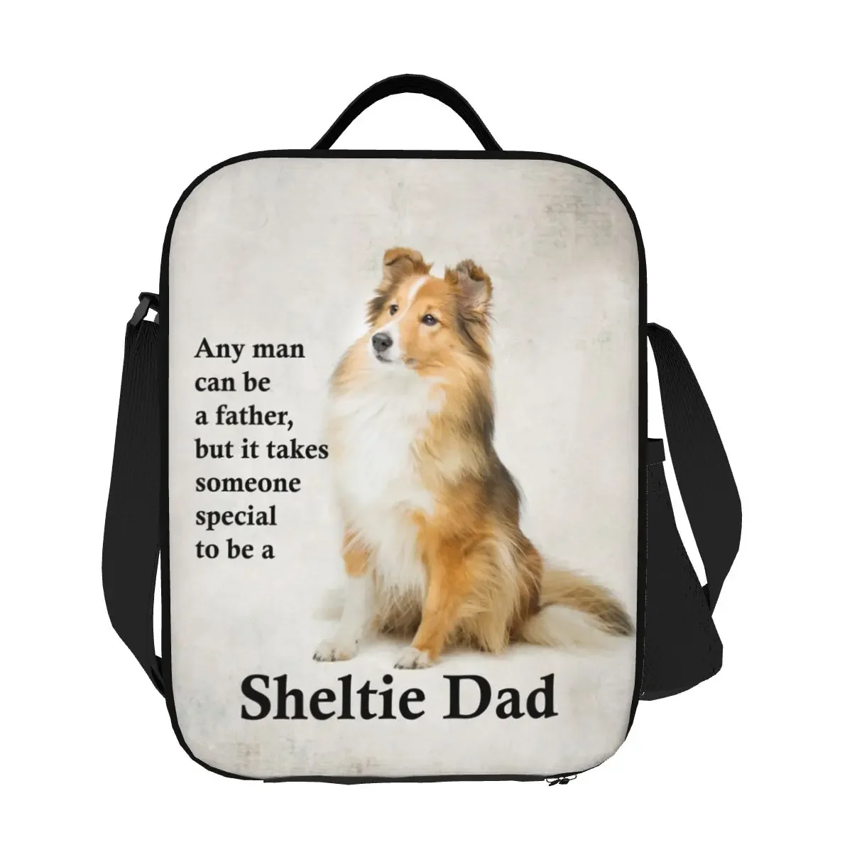 Lancheira isolada para a escola das crianças, Custom, Cute Dog Pet, Sweet Sheltie Dad, Saco térmico, Homens e mulheres