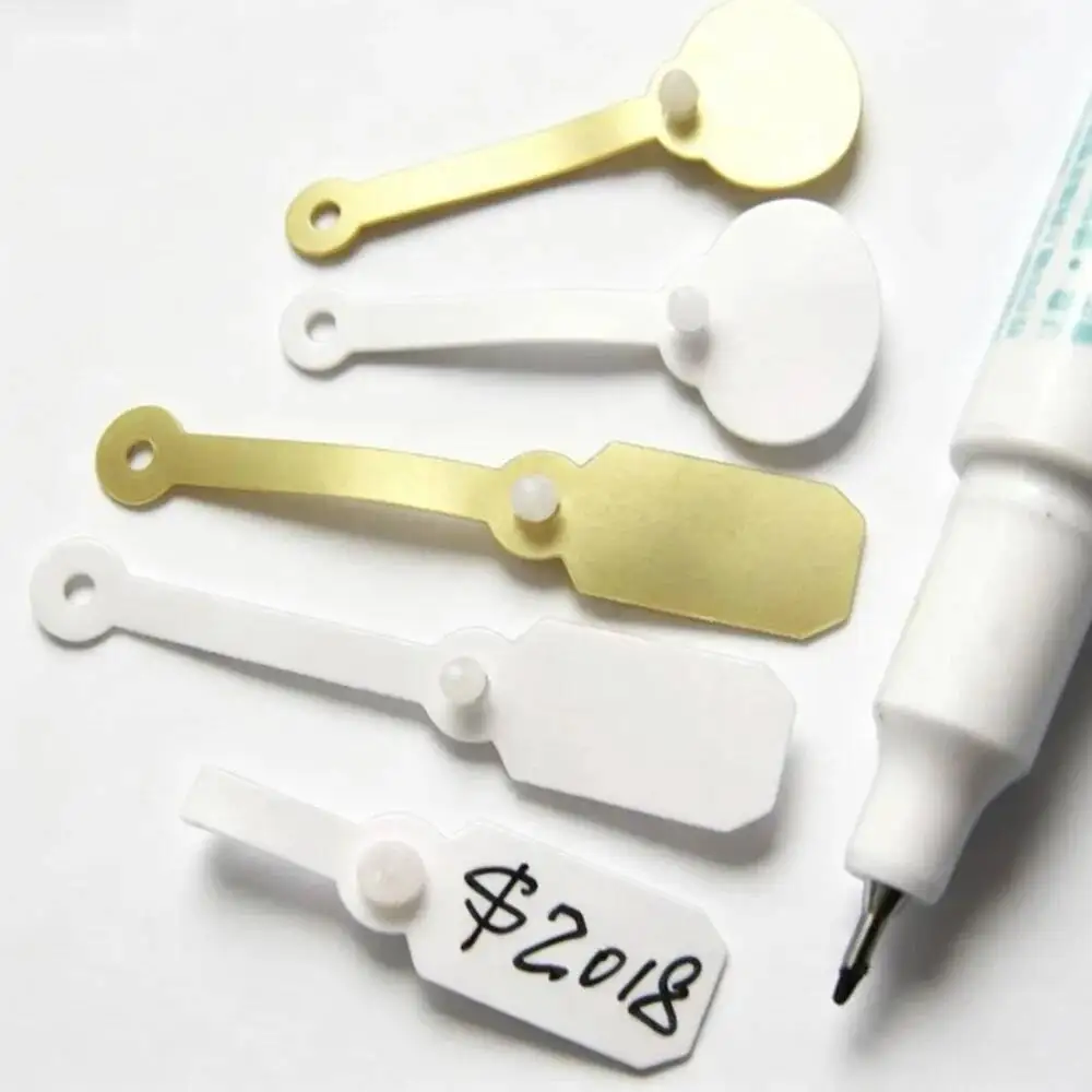Schmuck-Preisschilder aus weißem PVC mit Schnappverschluss, Geschenkverpackungsetiketten, Kunststoff-DIY-Vinyl-Knopfverschlüsse für Armbänder, Ohrringe, praktische Ringanhänger – Detail 4