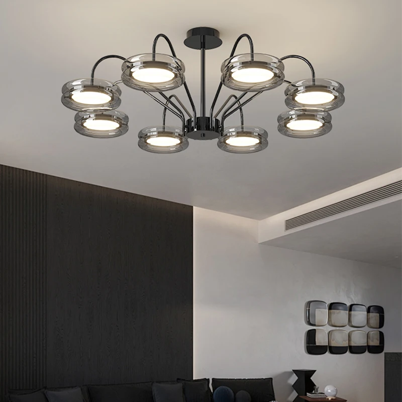 Living Room Ceiling Light Modern Minimalist 2024 Creative Bedroom Gray Glass Lamp Eye Protection Whole House Light Decoration