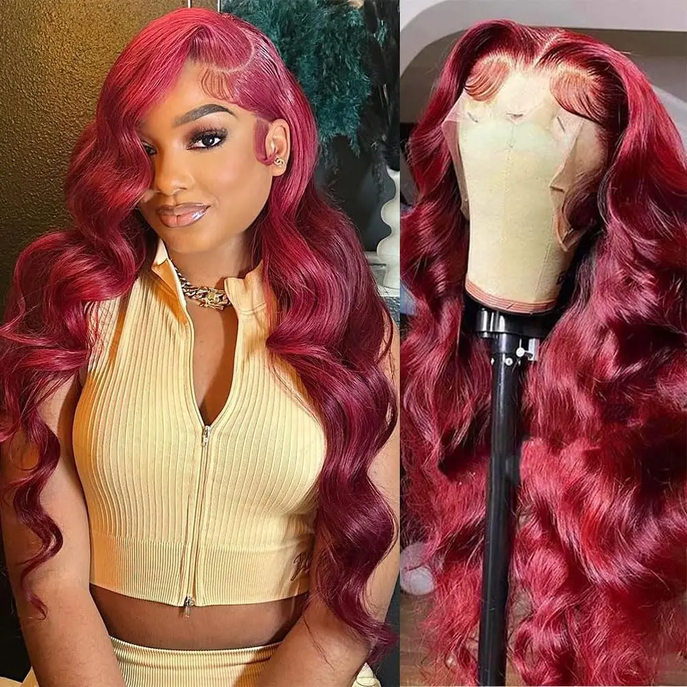 99J Burgundy Lace Front Wigs Human Hair 13X6 HD Lace Frontal Wigs Pre Plucked Brazilian Body Wave Wig Human Hair Wine Red Wig