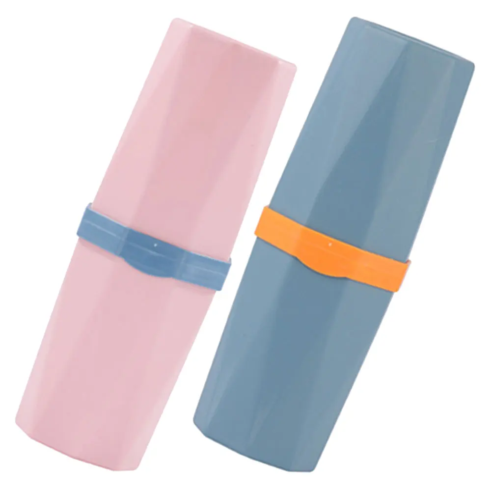

2pcs Travel Cups Portable Toothbrush Holder Cases Toothpaste Storage Dust-Proof Household Toothbrush Boxes For Family School