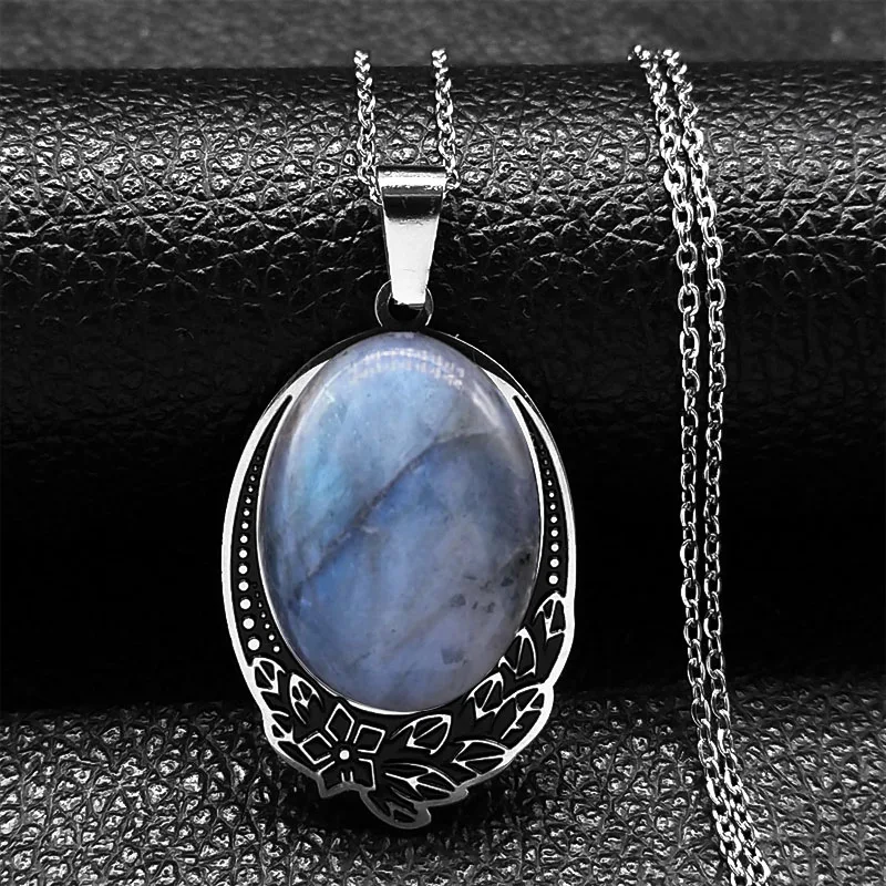 Boho Vintage Natürliche Labradorit Stein Halskette Frauen Edelstahl Böhmen Halsketten Weissagung Spirituelle Meditation Schmuck – Detail 3