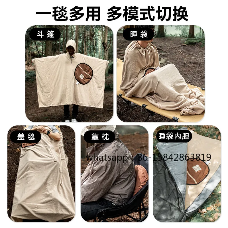 Outdoor Camping Wearable Sleeping Bag Adult Fleece Cape Windproof Warm Blanket Multi-functional Pillow Quilt