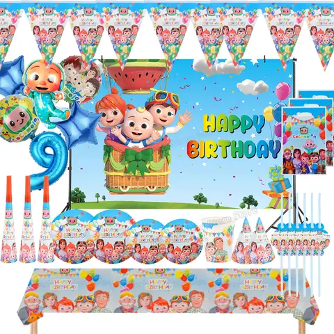 Cocomelons Tableware Party Decorations Birthday Supplies for Children Cartoon Number Balloon Set Baby Shower Backdrop Kids Gift
