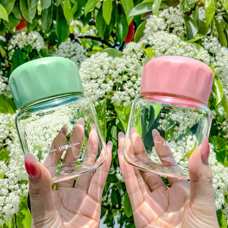 Mini Cute Kawaii Glass Water Bottle 300ml Small Drinking Bottle with Scale Portable Woman Glass Tumbler Girl Milk Coffee