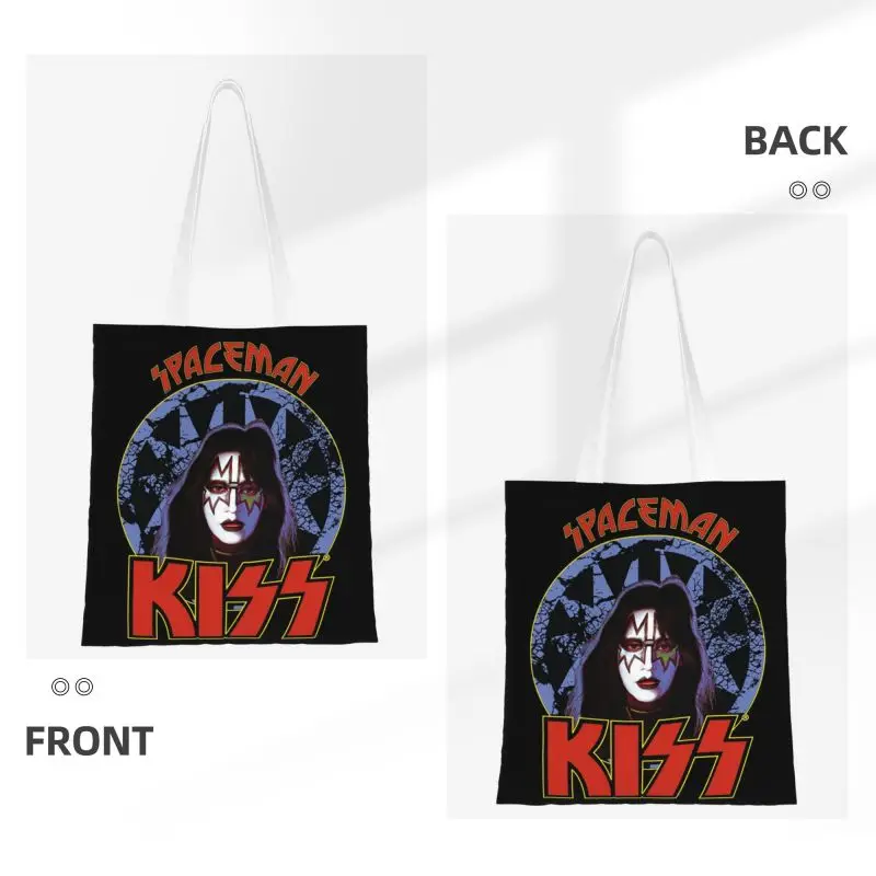 Heavy Metal Rock Band Kiss Boodschappen Boodschappentas Schattige Bedrukte Canvas Shopper Schoudertassen Grote Capaciteit Draagbare Handtas