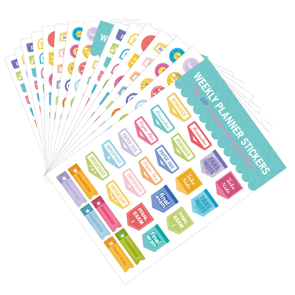 

16 Sheets Planner Creative Aesthetic Monthly Weekly DIY Journal Supplies Self Adhesive Scrapbook Decals Notebook Decorations H
