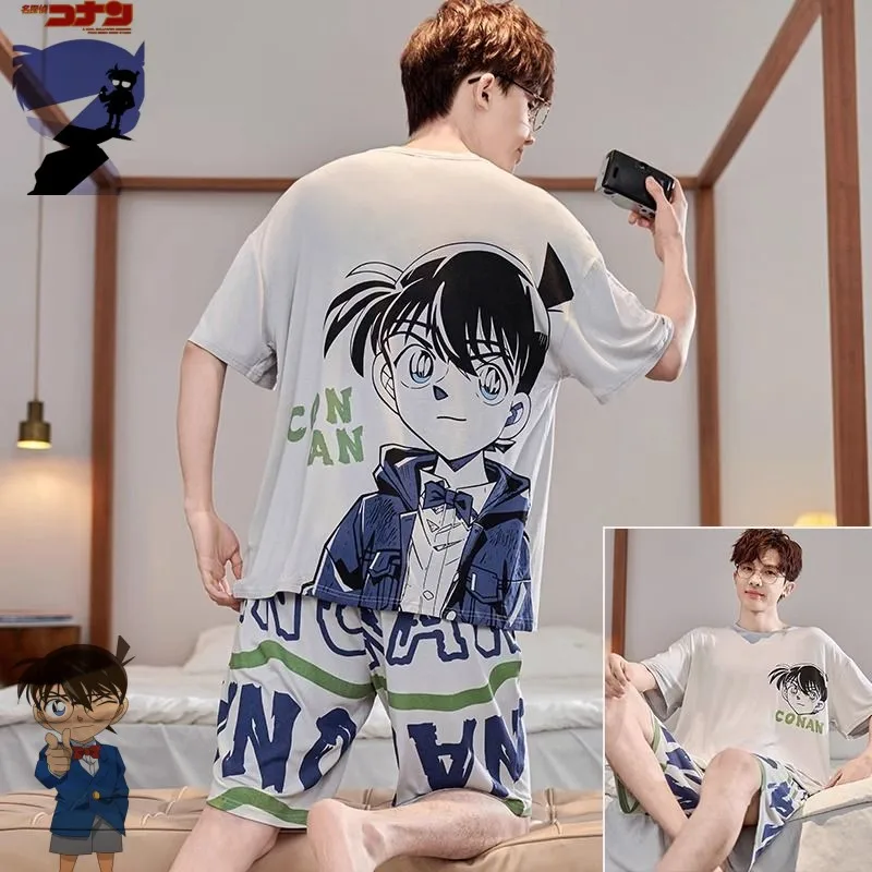 

Detective Conan Pajamas Men's Summer Thin Modal Short Sleeve Shorts Set Cartoon Teen Big Kids Comfortable Loungewear Wholesale
