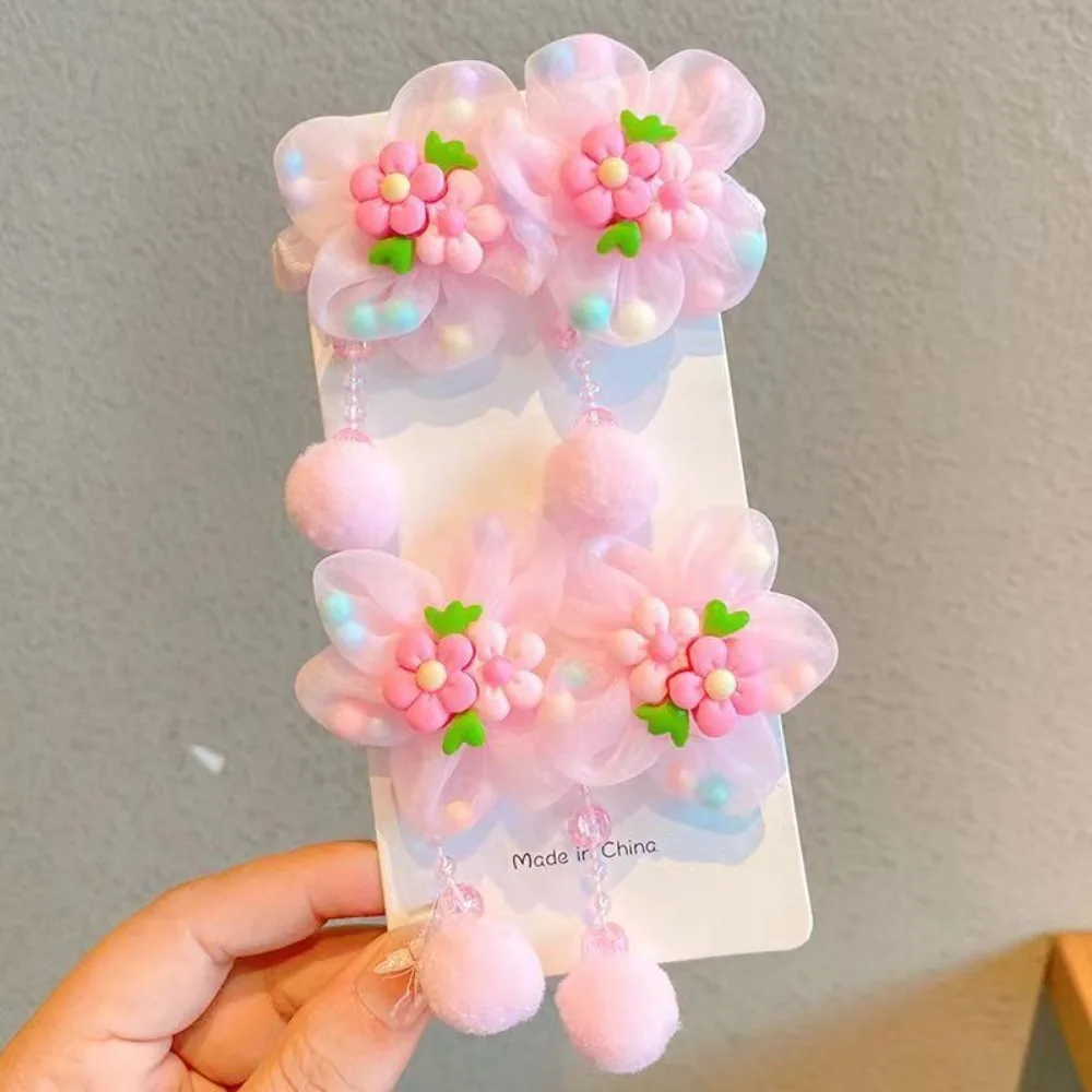 Pink Children's Head Rope Casual Colorful Flower Plastics Ponytail Hairband Hair Clips