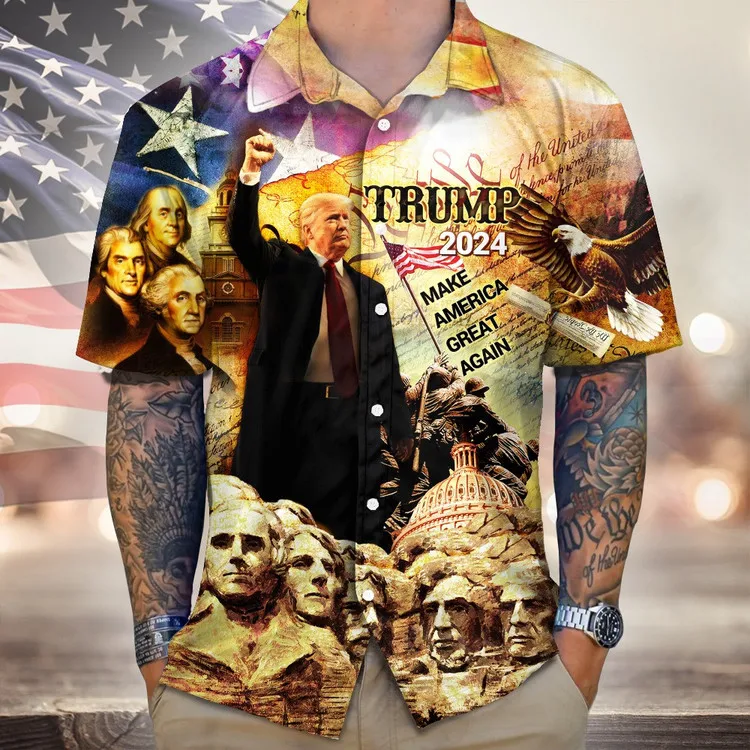 3D Print Funny Trump Beach Shirts Casual Short Sleeve Oversized Hawaii Shirts Tops Streetwear 2024 Trump Supporters Blouse