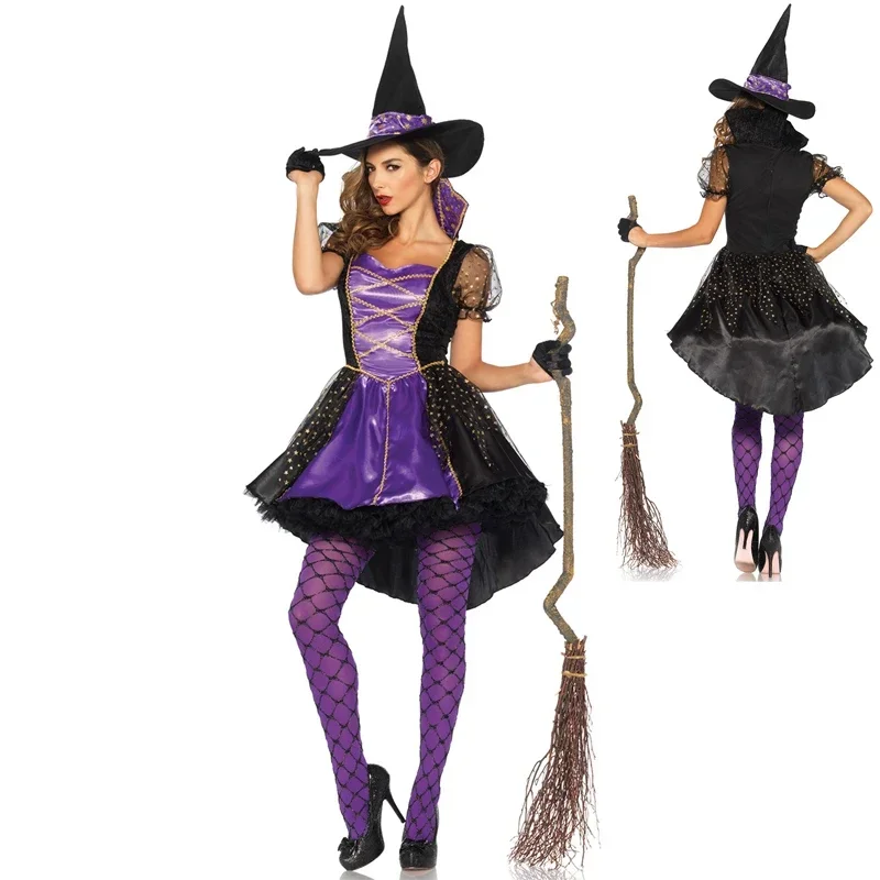 Multiple Carnival Halloween Lady Purple Elegant Witch Costume Cute Tuxedo Magic Sorceress Playsuit Cosplay Fancy Party Dress M17