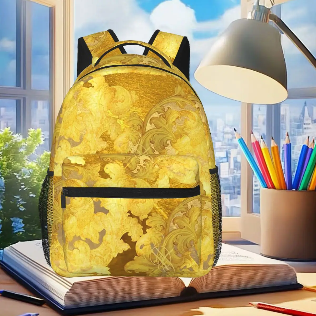 

Gold Baroque Arabesque (by ACCI) 2 Backpack Student Boys Girls BookBag Kids School Bag Computer Shoulder Bags for Men Women