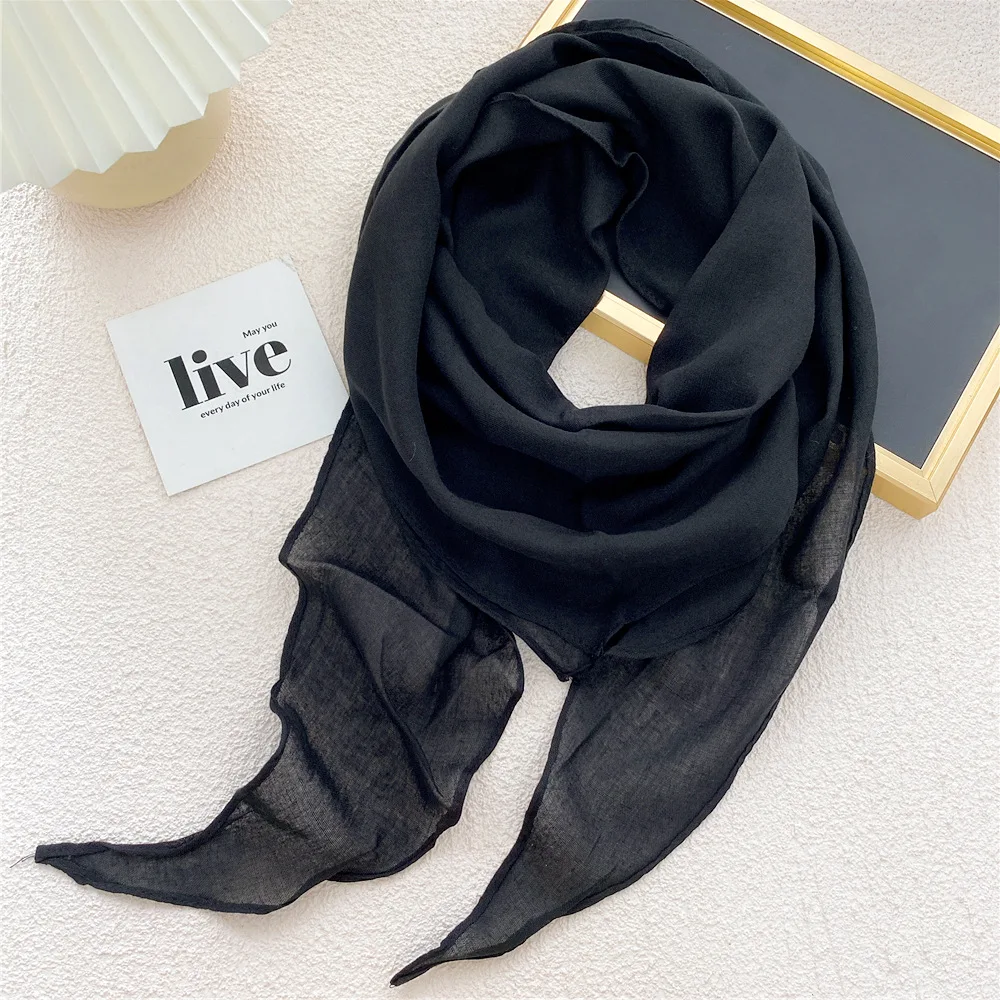Solid Color Cotton Linen Neckerchief Large Diamond Scarf Female Spring Autumn Summer Fashion Literary Student Decorative Muffler