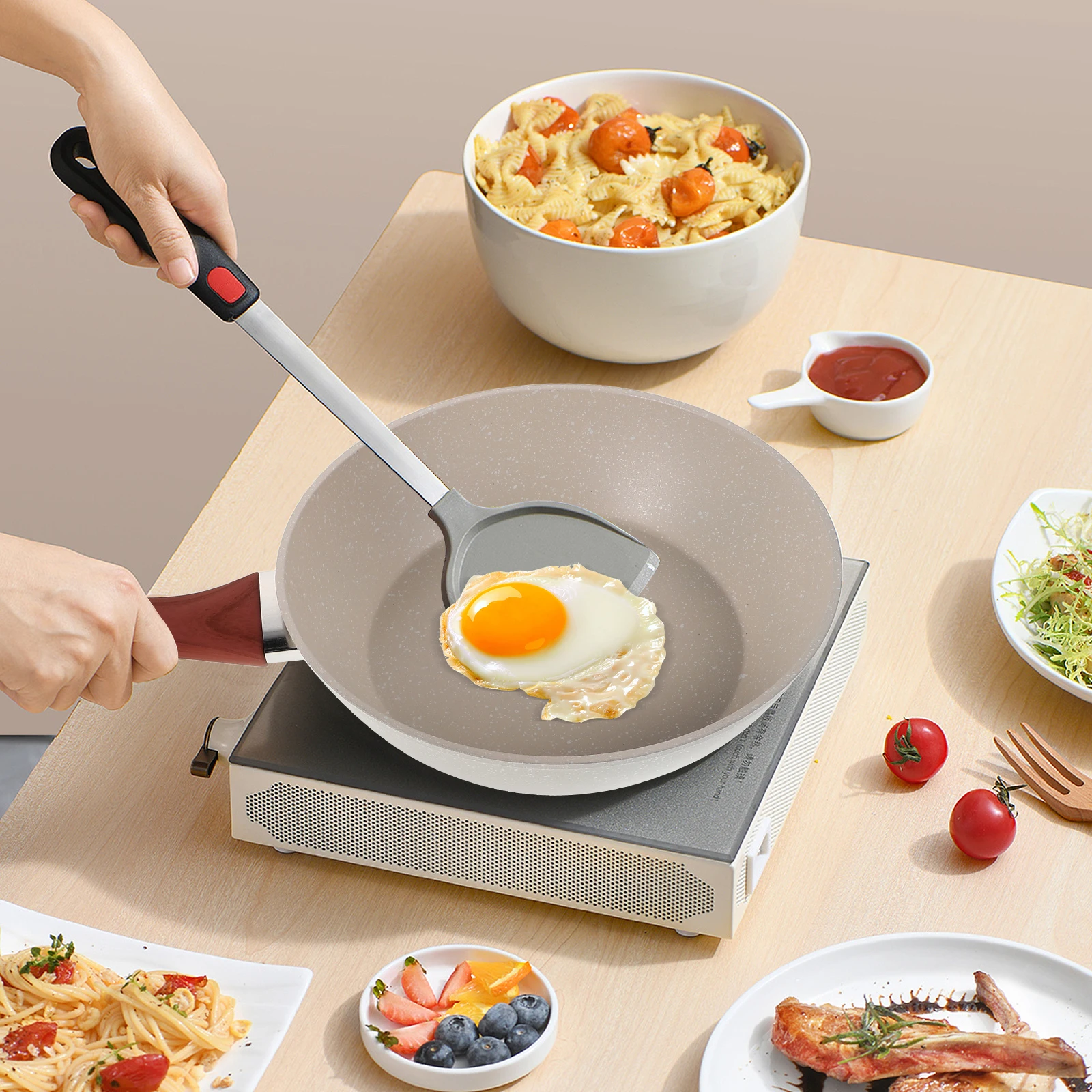 

Nonstick Frying Pan Flat Bottom High Temp Resistance Easy Cleaning Fan Stone Coating Egg wich Cooking Pans Household