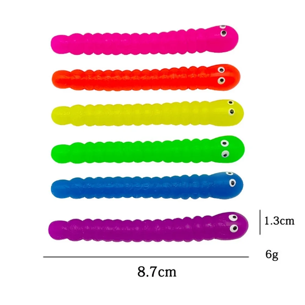 6PCS Colored Caterpillar Pull Worm Noodle Fidget Toys Stretch String TPR Rope Anti Stress String Stress Relief Autism Vent Toys