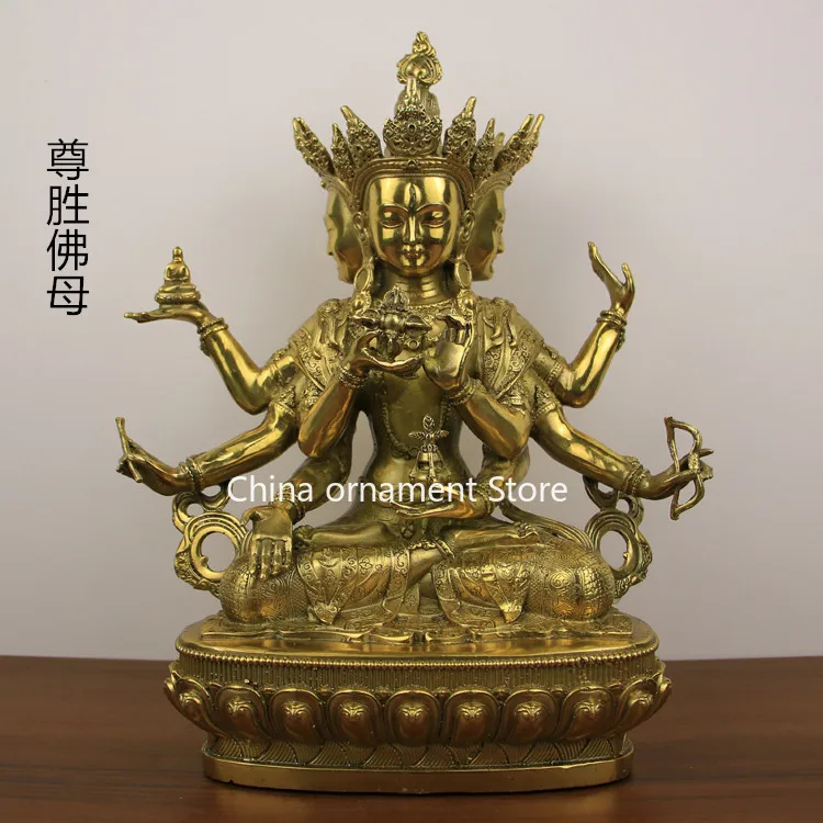 Pure copper Zunsheng Buddha Mother Bodhisattva Buddha statue ornament Zunsheng Longevity Three bronze statues Tibetan Tantra Bud