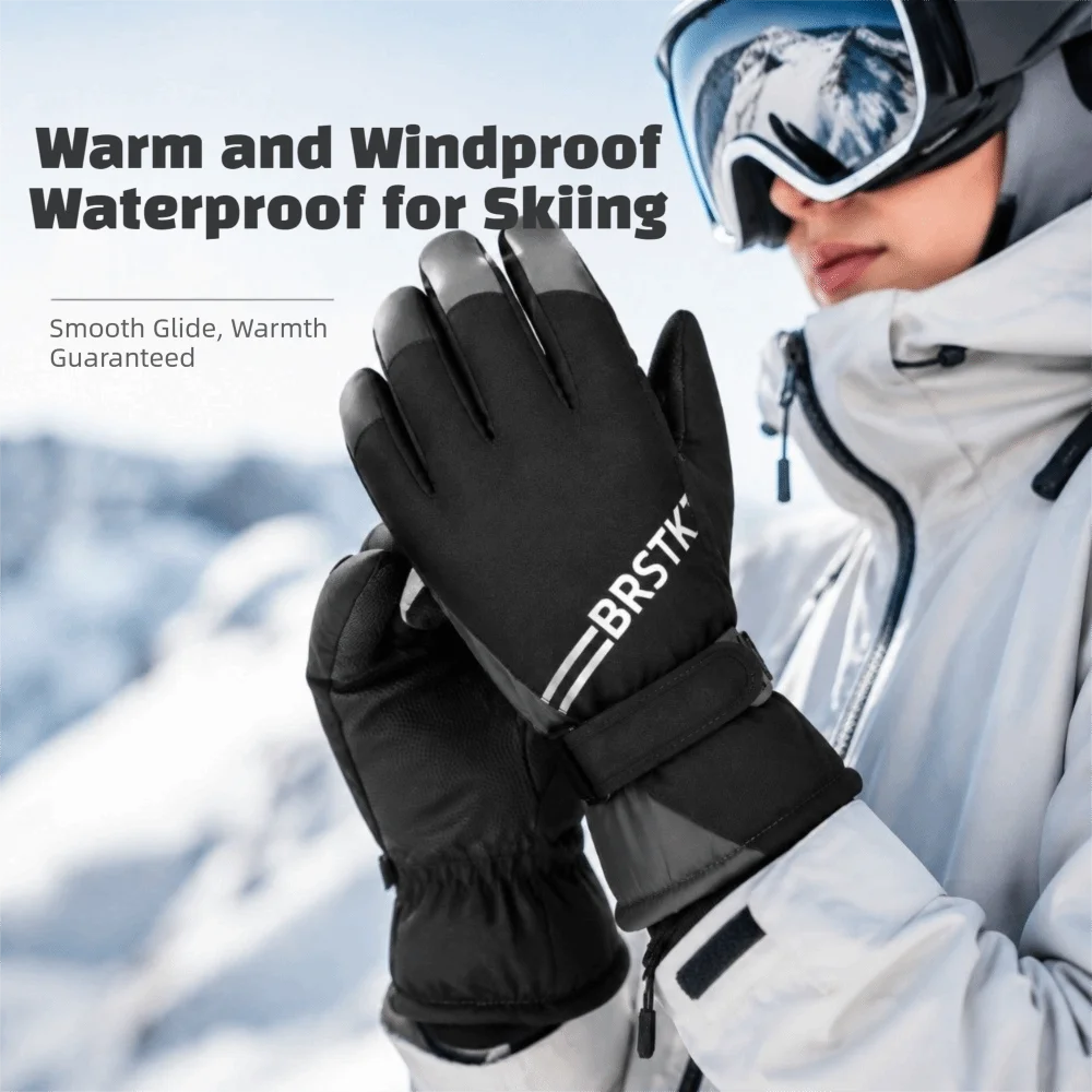 Professional Waterproof Ski Gloves Fleece Lined Touch Screen Motorcycle Gloves Adjustable Cuff Windproof Snow Gloves Men