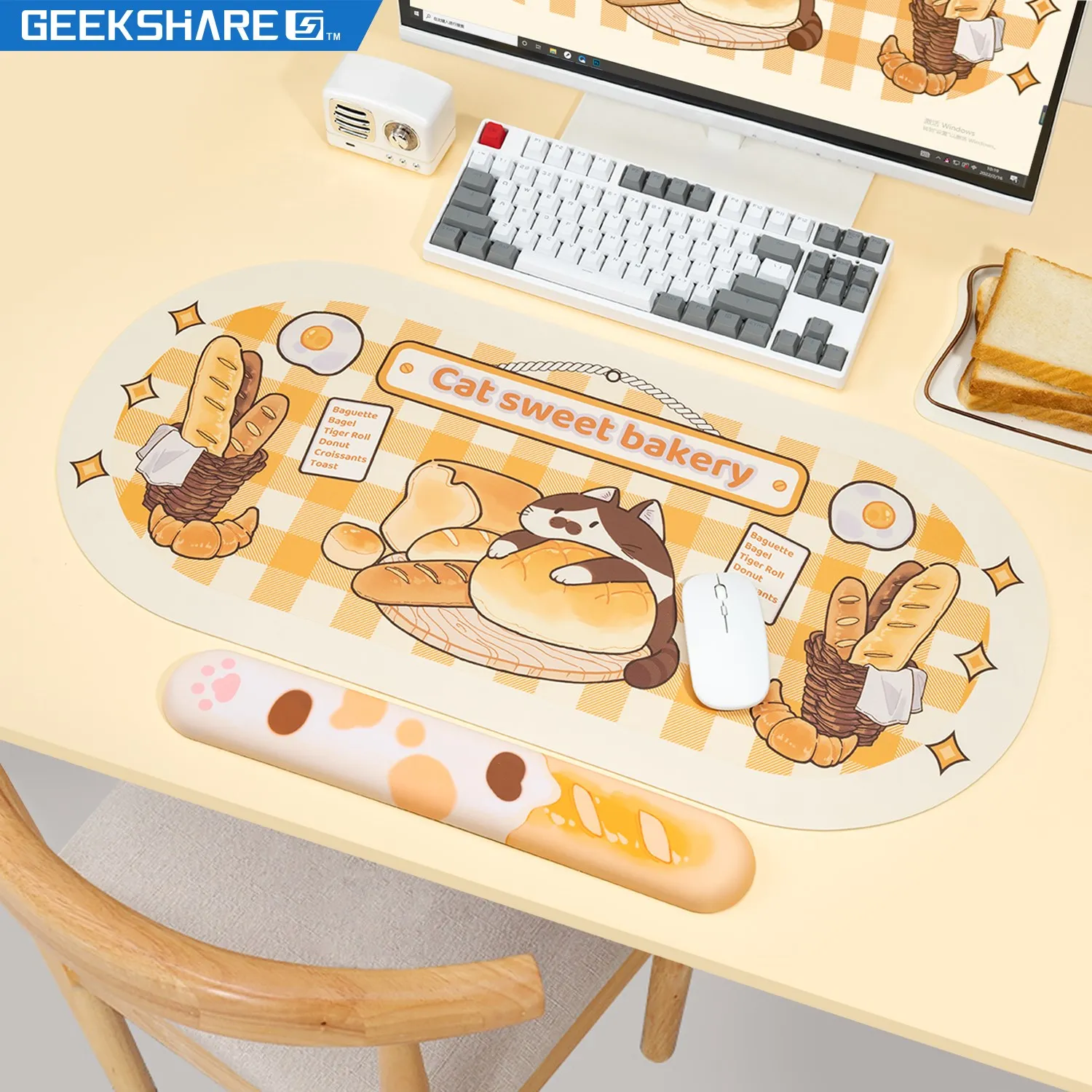 GeekShare Computer Mouse Pad Keyboard Wrist Rest Cat Bakery Super Cute Big Desk Mousepad Office Table Mat Gaming Accessories New